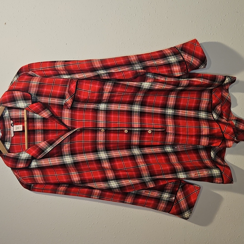 Victoria's Secret Plaid Womans Romper 1 Piece Long Sleeve Shorts Sz. L Sleepwear